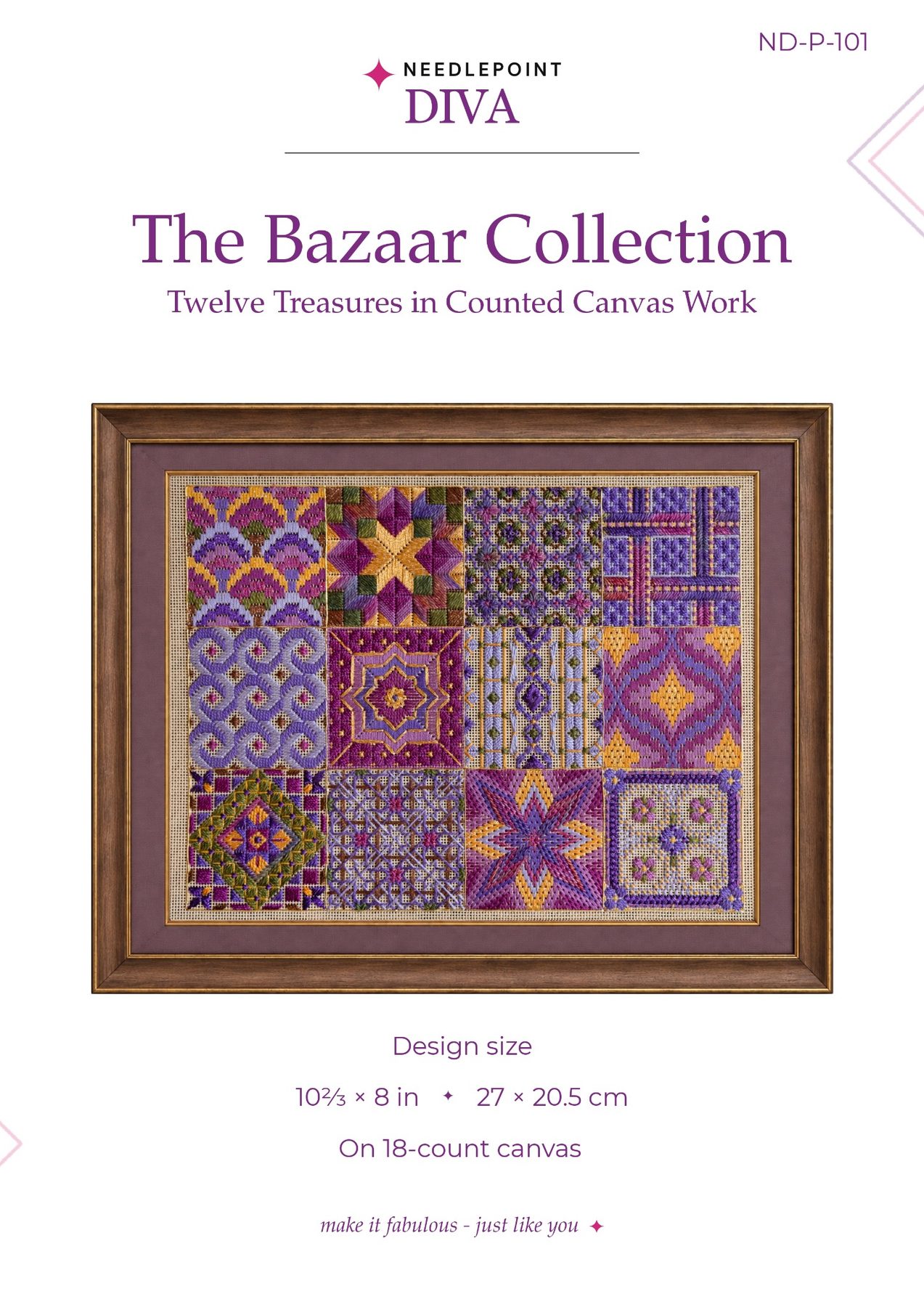 Cover of The Bazaar Collection counted needlepoint PDF pattern by Needlepoint Diva.